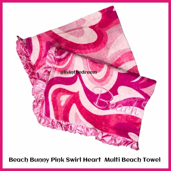 Beach Bunny Pink Swirl Heart Multi Beach Towel - Picture 2 of 7